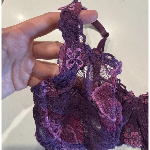 Wacoal Size 32D Style# 95130 Paris Collection Sheer Floral Underwire Purple Bra - Picture 6 of 7